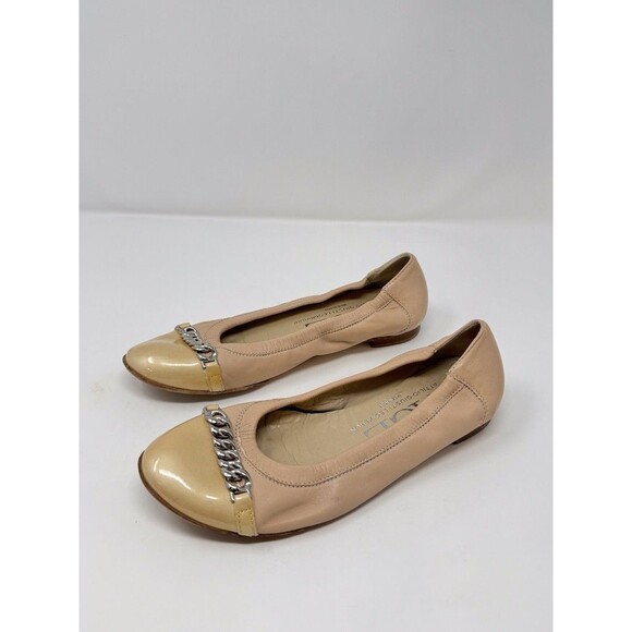 AGL Women Ballet Flats Beige Leather Slip On Chain Italian Ballerina 38.5 US 8.5 - Picture 2 of 8